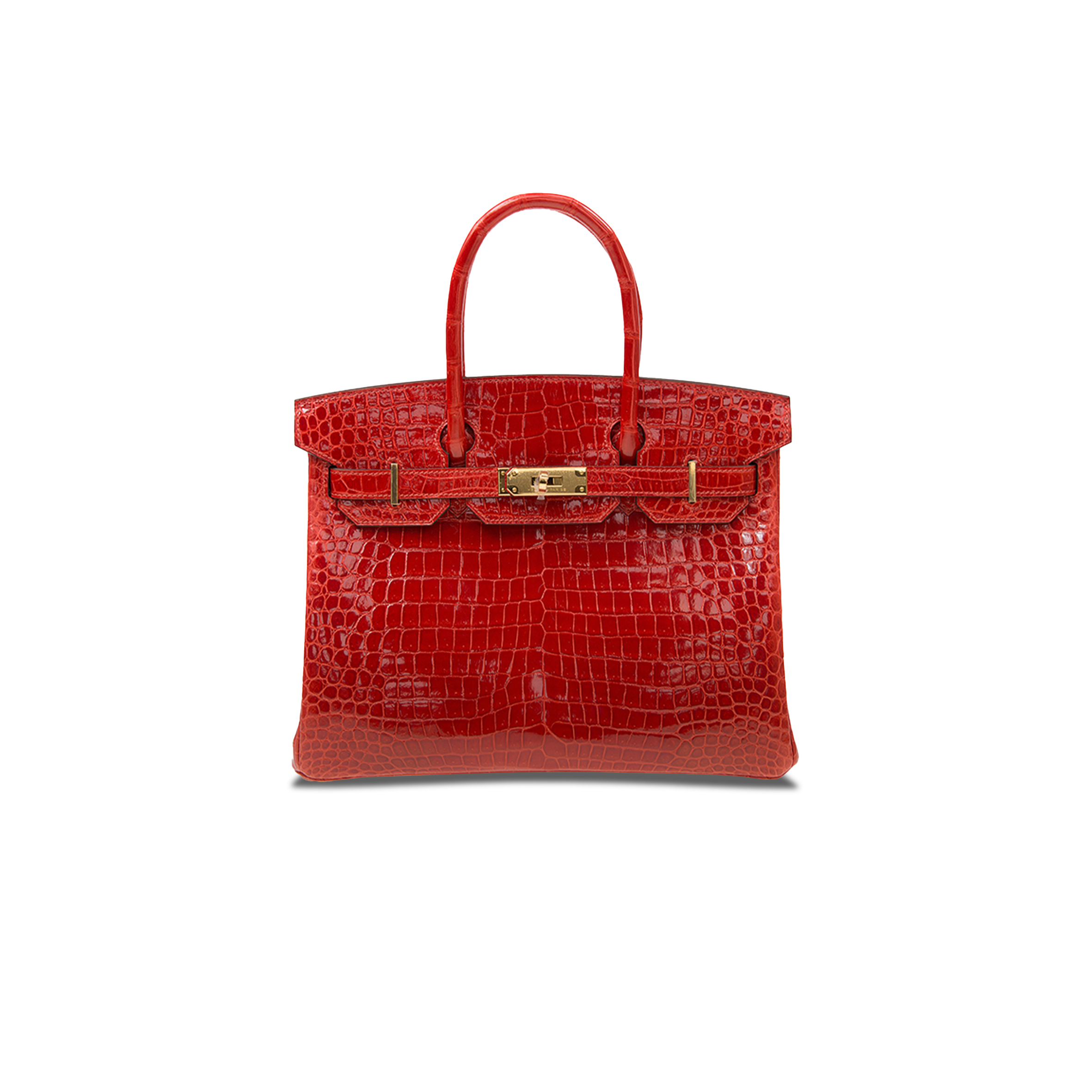 H**mes master birkin 25 crocodile leather glossy flag red gold buckle h041354ck6u (25*20*13cm)